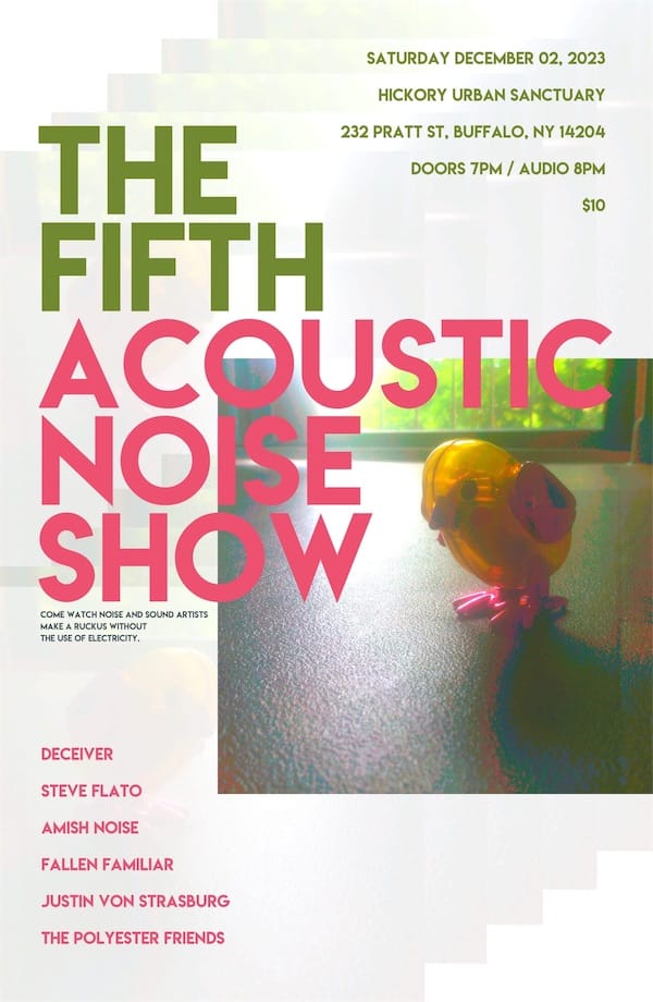 poster design for a show that happened on  December 12 2023 called The Fifth Acoustic Noise Show at Hickory Urban Sanctuary in Buffalo NY